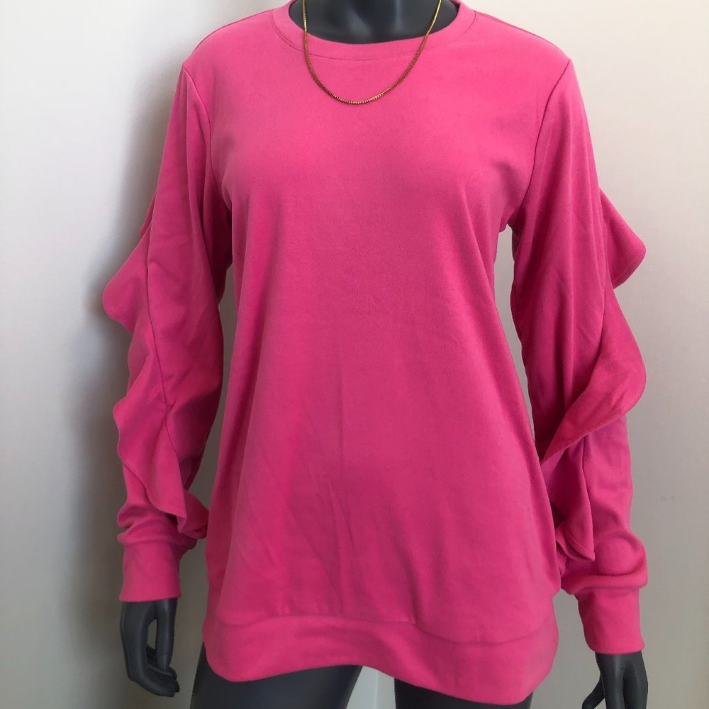 Hot pink ruffled long-sleeve shirt/Medium